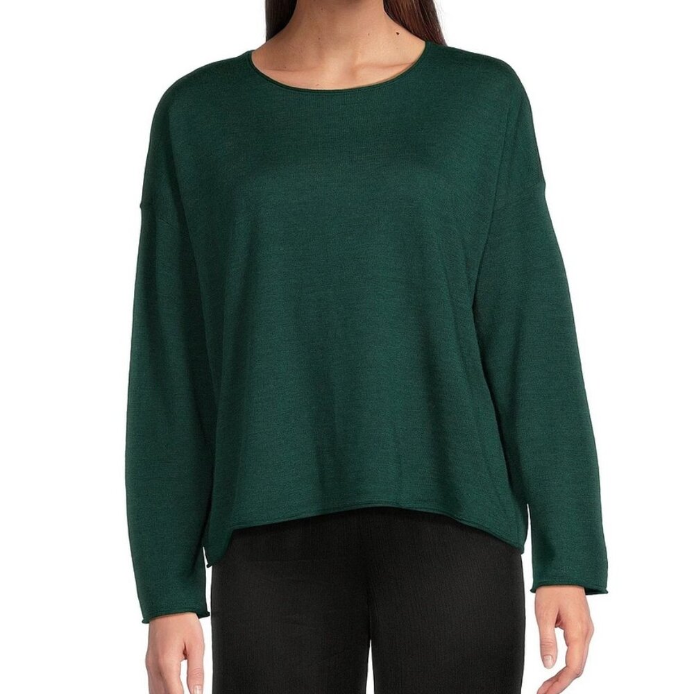 NWT Eileen Fisher Pine  Fine Merino  Crew Neck Sweater